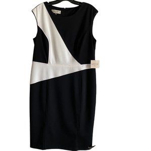 NWT KASPER BUSINESS CASUAL SLEEVELESS DRESS BLACK WITH WHITE INSERTS SZ 14